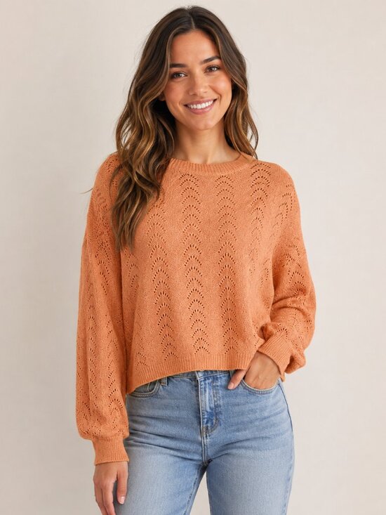 Dreamers Sweaters - Dreamers Pointelle Knit Sweater Peach Long Sleeve Size M/L